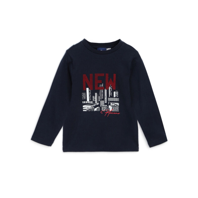 Boys Dark Blue Printed Long Sleeve T-Shirt image number 0
